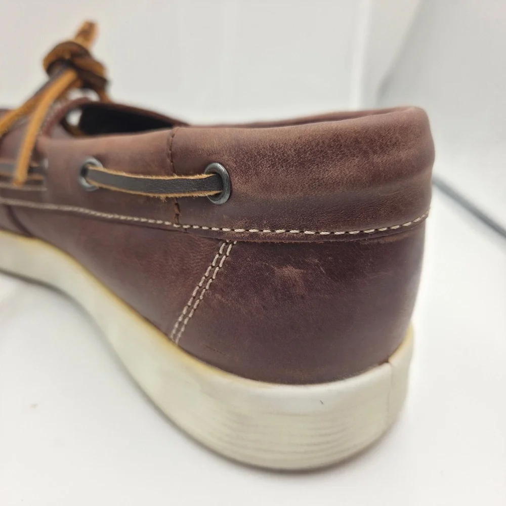 Ecco Kyle Nautical Mens Boat Shoes Brown Leather Deck Shoes Size 45